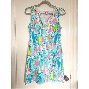Beach and Bae print sleeveless dress with pom neckline